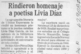 Rindieron homenaje a poetisa Livia Díaz  [artículo]