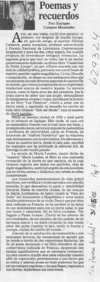 Poemas y recuerdos  [artículo] Enrique Campos Menéndez