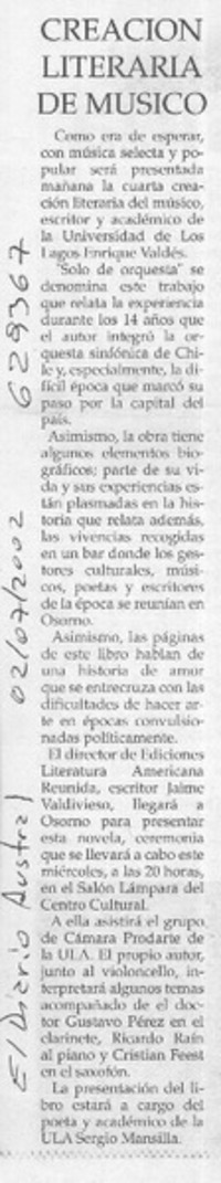 Creación literaria de músico  [artículo]