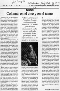 Coloane, en el cine y en el teatro  [artículo] Sergio Ramón Fuentealba