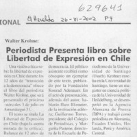 Periodista presenta libro sobre Libertad de expresión en Chile  [artículo]