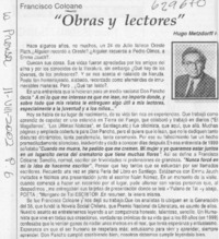 "Obras y lectores"  [artículo] Hugo Metzdorff N.