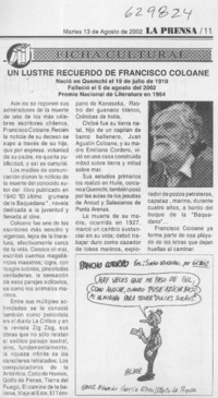 Un ilustre recuerdo de Francisco Coloane  [artículo]