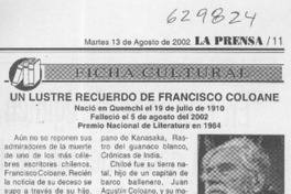Un ilustre recuerdo de Francisco Coloane  [artículo]