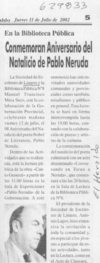 Conmemoran aniversario del natalicio de Pablo Neruda  [artículo]