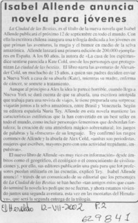 Isabel Allende anuncia novela para jóvenes  [artículo]