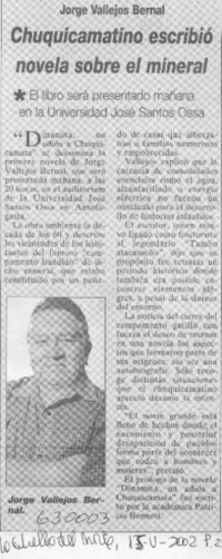Chuquicamatino escribió novela sobre el mineral  [artículo]
