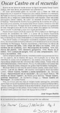 Oscar Castro en el recuerdo  [artículo] José Vargas Badilla
