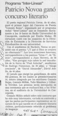 Patricio Novoa ganó concurso literario  [artículo]