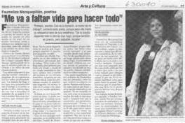 "Me va a faltar vida para hacer todo"  [artículo] Marta Zúñiga Gatica