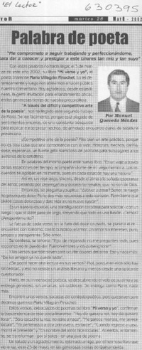 Palabra de poeta  [artículo] Manuel Quevedo Méndez