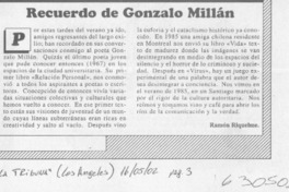 Recuerdo de Gonzalo Millan  [artículo] Ramón Riquelme