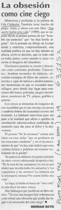 La obsesión como cine ciego  [artículo] Hernán Soto