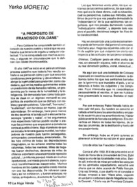"A propósito de Francisco Coloane"  [artículo] Yerko Moretic