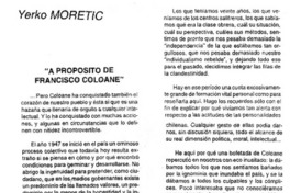 "A propósito de Francisco Coloane"  [artículo] Yerko Moretic