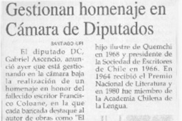 Gestionan homenaje en Cámara de Diputados  [artículo]