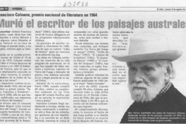Murió el escritor de los paisajes australes  [artículo]