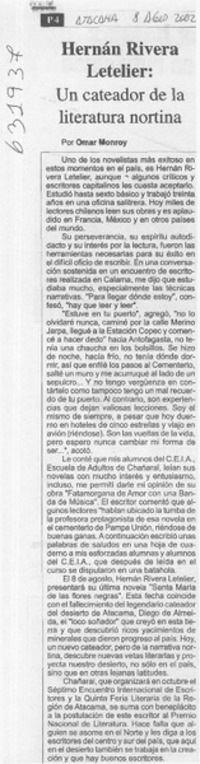 Hernán Rivera Letelier, un cateador de la literatura nortina  [artículo] Omar Monroy