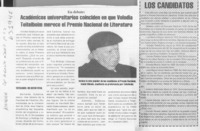 Académicos universitarios coinciden en que Volodia Teitelboim merece el Premio Nacional de Literatura  [artículo]