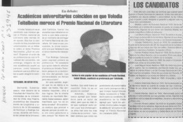 Académicos universitarios coinciden en que Volodia Teitelboim merece el Premio Nacional de Literatura  [artículo]