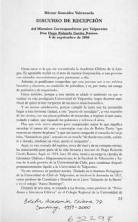 Discurso de recepción  [artículo] Héctor González Valenzuela