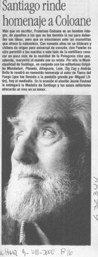 Santiago rinde homenaje a Coloane  [artículo]