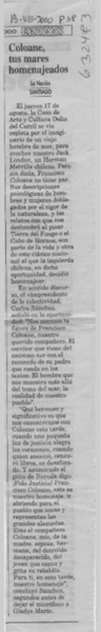 Coloane, tus mares homenajeados  [artículo]