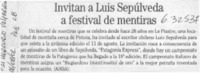 Invitan a Luis Sepúlveda a festival de mentiras  [artículo]