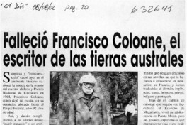 Falleció Francisco Coloane, el escritor de las tierras australes  [artículo]