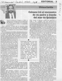 Coloane irá al encuentro de su padre a través del mar de Quintero  [artículo] Roberto Silva Bijit