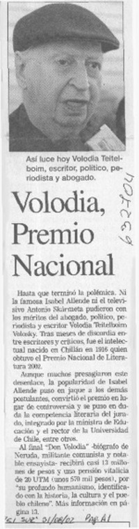 Volodia Premio Nacional  [artículo]