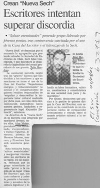 Escritores intentan superar discordia  [artículo]