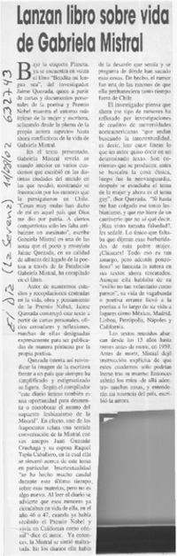 Lanzan libro sobre vida de Gabriela Mistral  [artículo]
