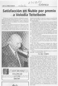 Satisfacción en Ñuble por premio a Volodia Teitelboim  [artículo]