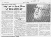 Hoy presentan libro "La silla del sol"  [artículo]