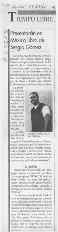 Presentarán en México libro de Sergio Gómez  [artículo]