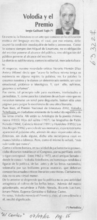 Volodia y el Premio  [artículo] Sergio Guilisasti Tagle