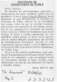 Sociedad de escritores de Ñuble  [artículo] Adolfo Herrera Vega