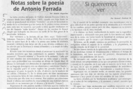 Notas sobre la poesía de Antonio Ferrada  [artículo] Ramón Riquelme