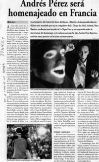 Andrés Pérez será homenajeado en Francia  [artículo] Rita Cox F.