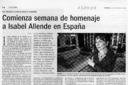 Comienza semana de homenaje a Isabel Allende en España  [artículo] A. G.