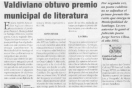 Valdiviano obtuvo premio municipal de literatura  [artículo]