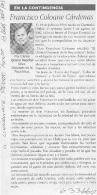 Francisco Coloane Cárdenas  [artículo] Carlos Ignacio Kuschel Silva