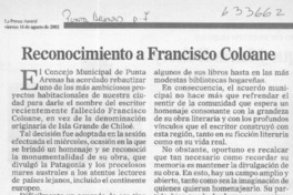 Reconocimiento a Francisco Coloane  [artículo]