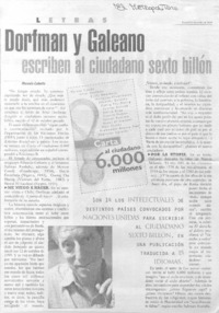 Dorfman y Galeano escriben al ciudadano sexto billón