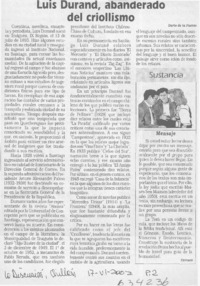 Luis Durand, abanderado del criollismo  [artículo] Darío de la Fuente
