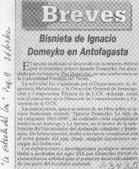 Bisnieta de Ignacio Domeyko en Antofagasta  [artículo]