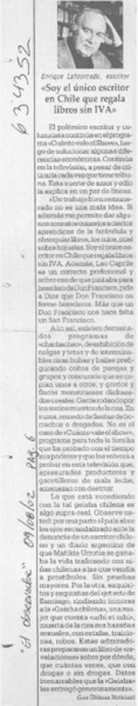 "Soy el único escritor en Chile que regala libros sin IVA"  [artículo]