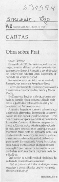 Obra sobre Prat  [artículo] Sergio del Río V.