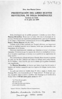 Presentación del libro Huevos revueltos, de Delia Domínguez  [artículo] Ana María Cuneo